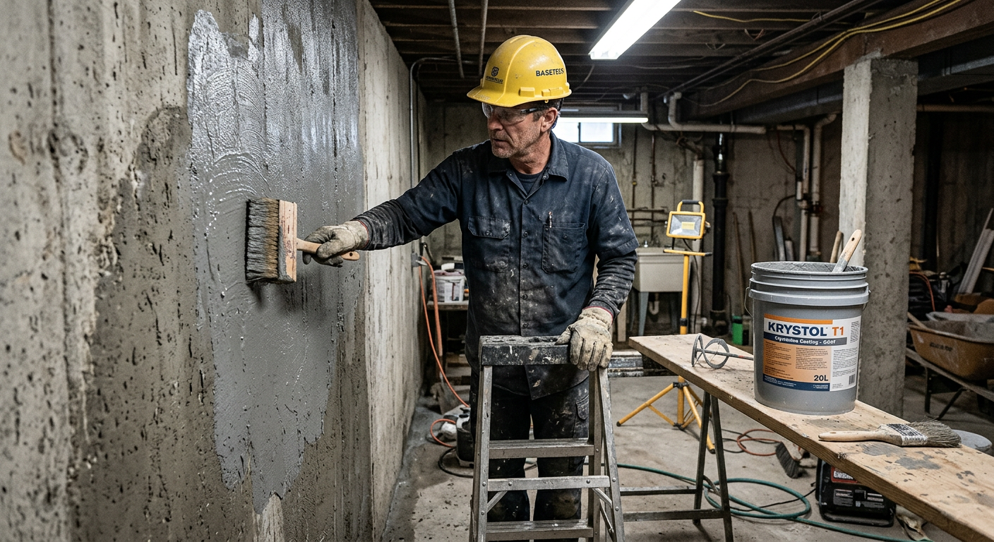 Kristalize su yalıtım malzemesi uygulaması — beton yüzeye fırça ile sürme